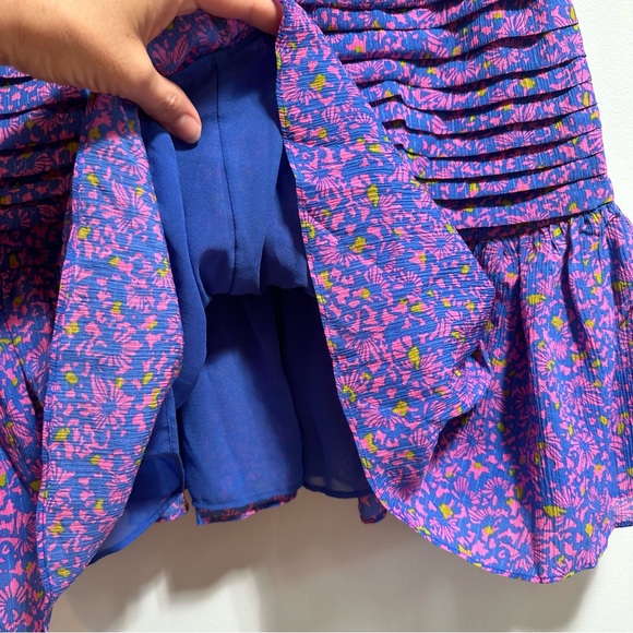 Tanya Taylor Yvette floral confetti cerulean print ruffle hem silk dress, size 6 - Picture 6 of 11